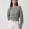 100% Cotton Barrel-Sleeve Crop Sweater
