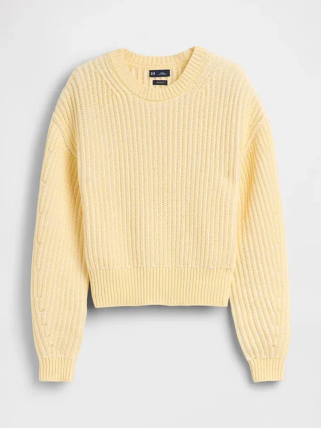 100% Cotton Barrel-Sleeve Crop Sweater