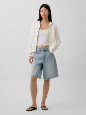 100% Cotton Cable-Knit Zip Cardigan