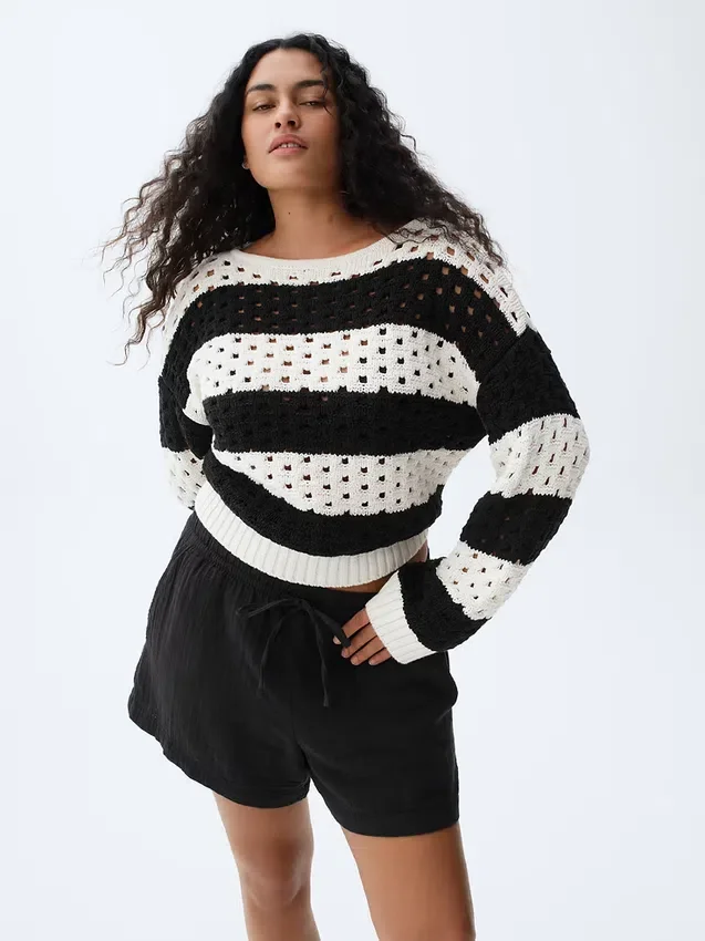 100% Cotton Crochet Boatneck Sweater