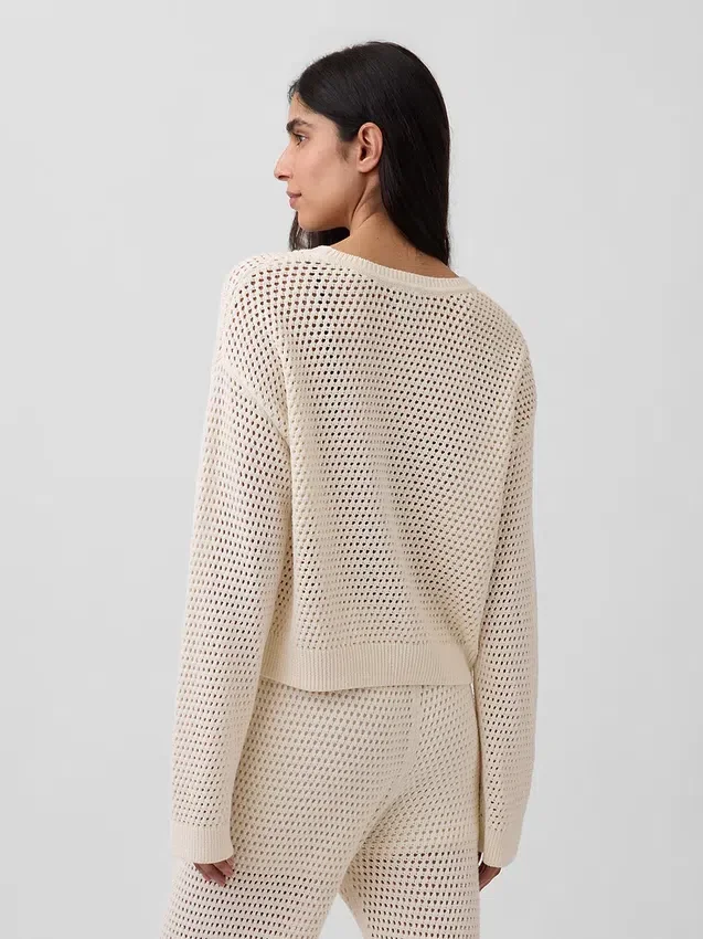 100% Cotton Crochet Relaxed Sweater