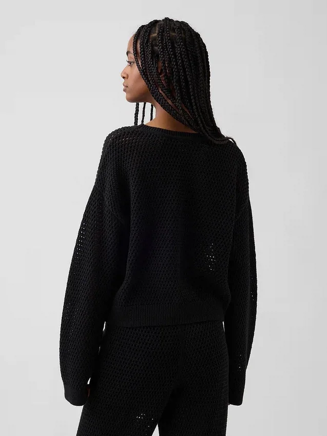 100% Cotton Crochet Relaxed Sweater