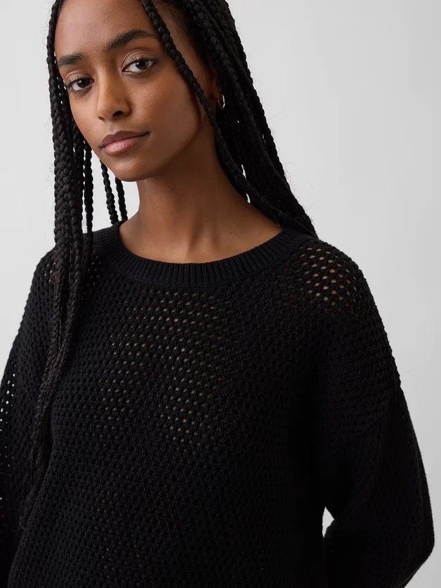 100% Cotton Crochet Relaxed Sweater