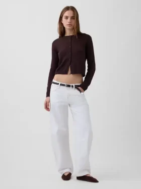 100% Cotton Relaxed Crop Cardigan Sweater