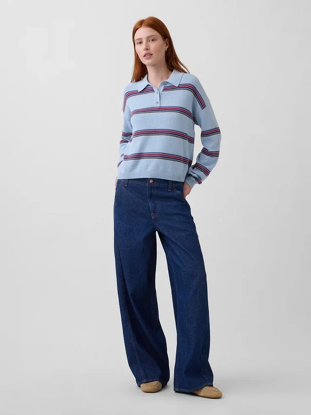 100% Cotton Relaxed Polo Sweater