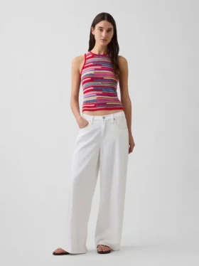 100% Cotton Stripe Crop Sweater Tank