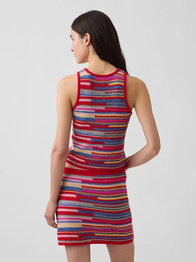 100% Cotton Stripe Crop Sweater Tank