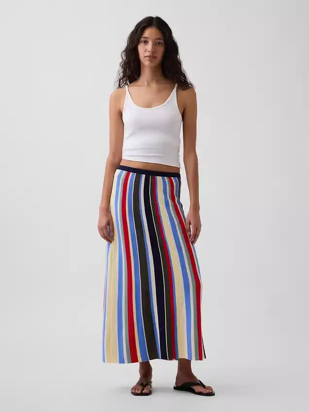 100% Cotton Stripe Easy Maxi Sweater Skirt