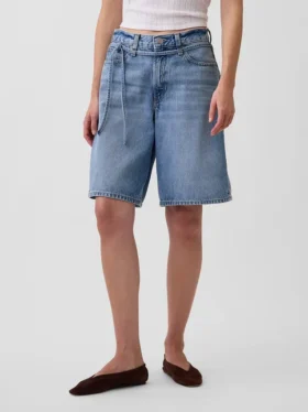 11″ Mid Rise Micro Belt Longline Denim Shorts