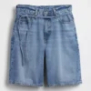 11" Mid Rise Micro Belt Longline Denim Shorts