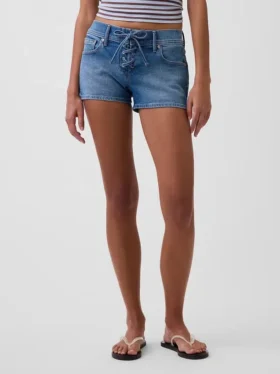3″ Low Rise Lace-Up Denim Shorts