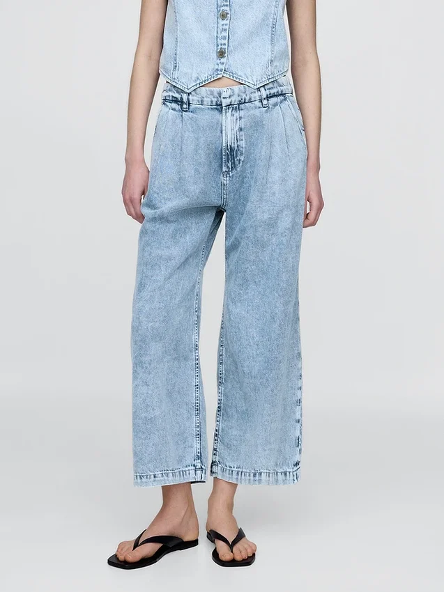 365 High Rise Ultrasoft Denim Pleated Ankle Trousers
