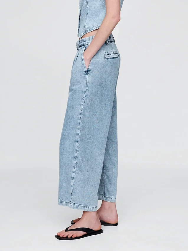 365 High Rise Ultrasoft Denim Pleated Ankle Trousers