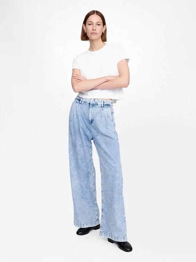 365 High Rise Ultrasoft Pleated Denim Trousers