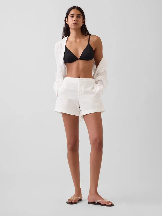 4" Mid Rise Linen-Blend Shorts