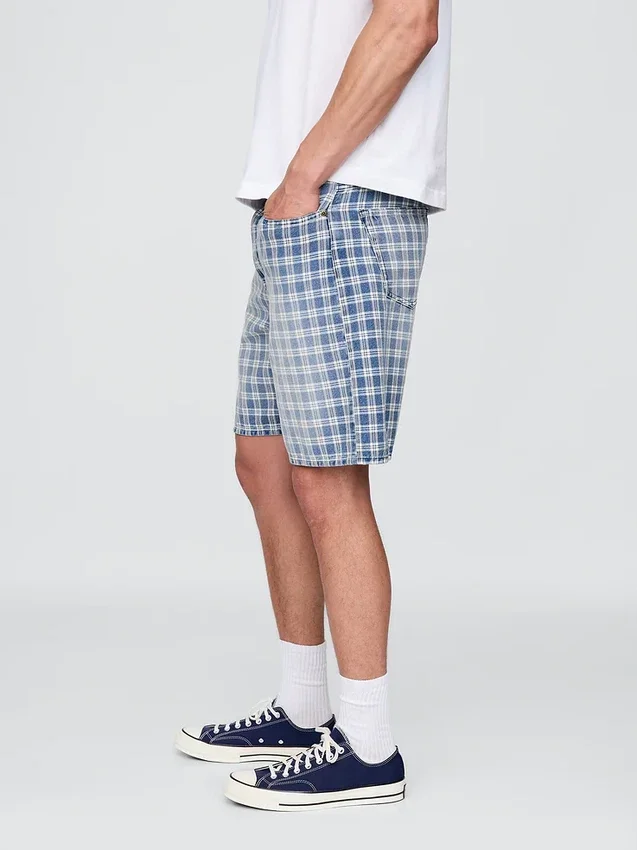 90S Loose Denim Plaid Shorts