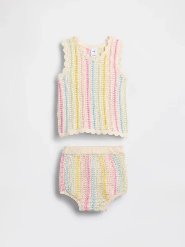 Baby Crochet Stripe Tank Outfit Set