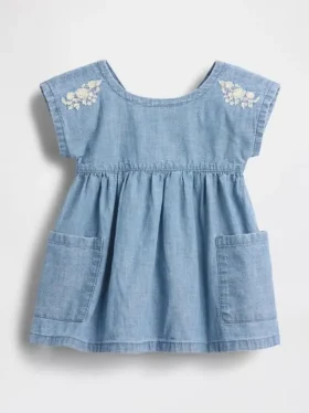 Baby Embroidered Denim Pocket Dress