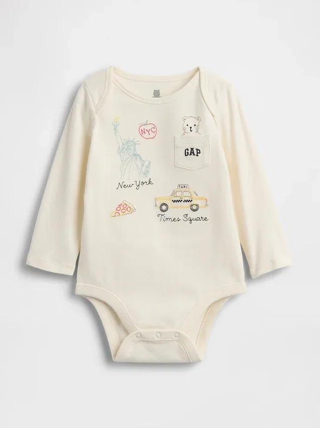 Baby First Favorites Organic Cotton Nyc Logo Pocket Bodysuit