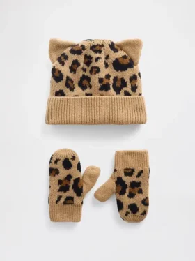Baby & Toddler Cashsoft Leopard Beanie & Mittens Set