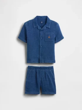 Baby & Toddler Cotton Gauze Denim Outfit Set