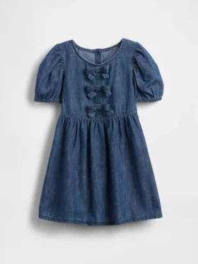 Baby & Toddler Denim Puff-Sleeve Bow Dress