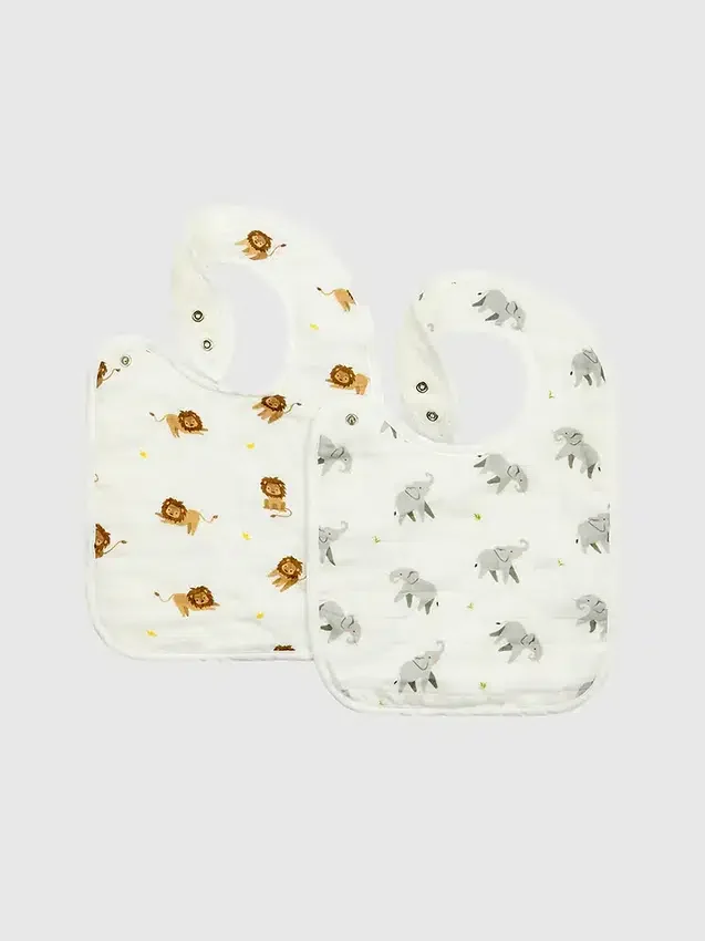 Bamboo Little Elephant and Lion Bib Set