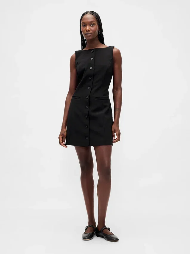 Bistretch Button-Front Mini Dress