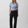 Button-Front Crop Peplum Top