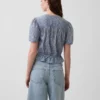 Button-Front Crop Peplum Top