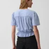 Button-Front Crop Peplum Top
