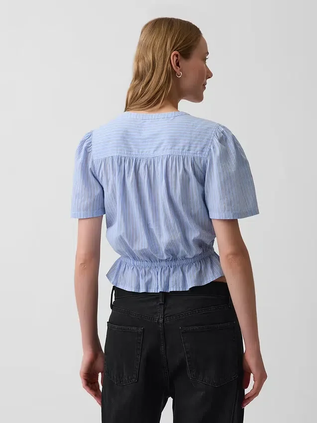 Button-Front Crop Peplum Top