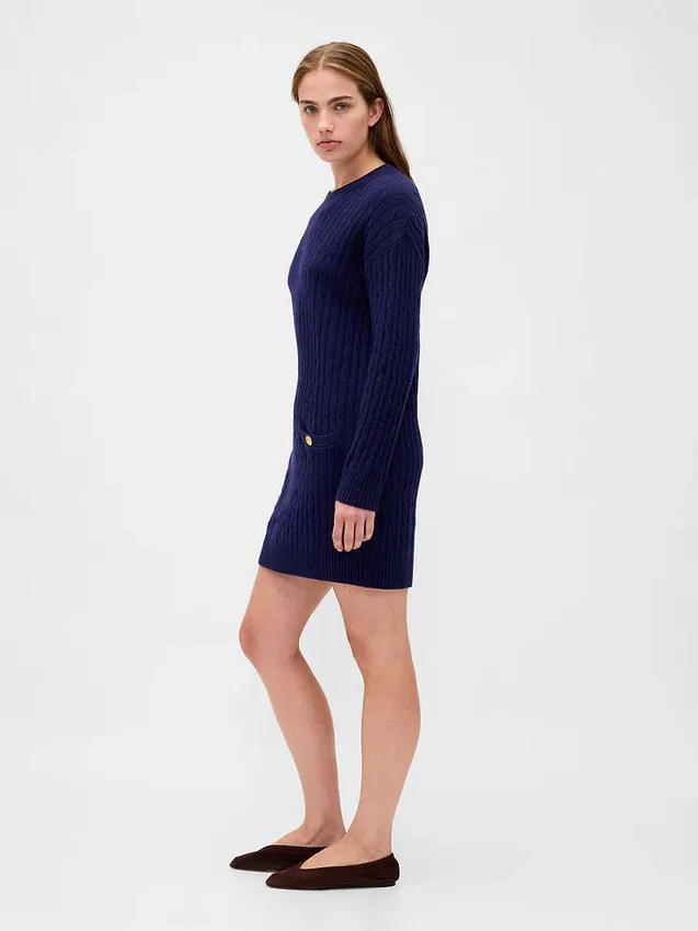 Cashsoft Cable-Knit Mini Sweater Dress