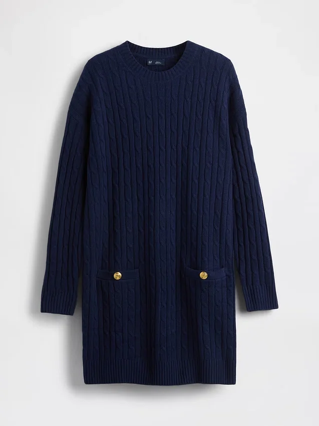 Cashsoft Cable-Knit Mini Sweater Dress