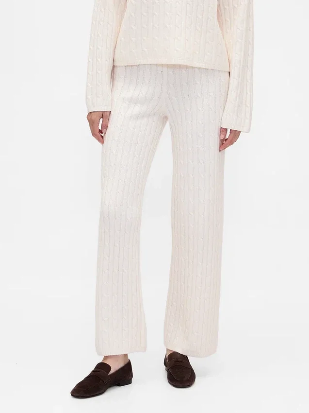 Cashsoft Cable-Knit Sweater Pants