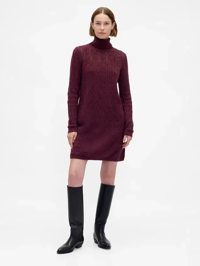 Cashsoft Pointelle Turtleneck Sweater Dress