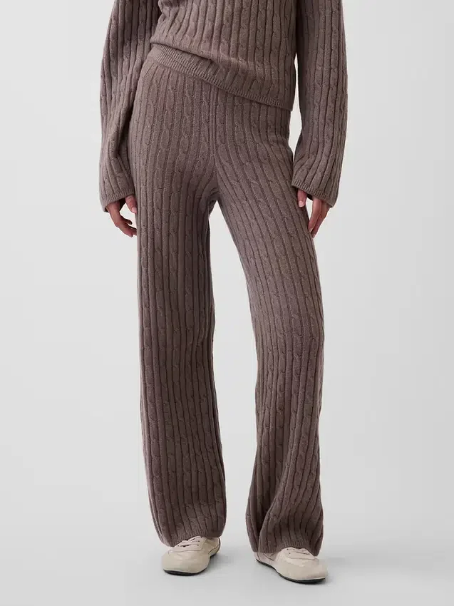 Cashsoft Relaxed Cable-Knit Sweater Pants