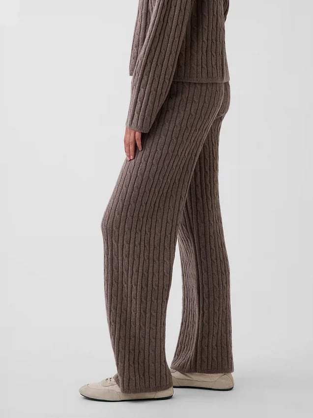 Cashsoft Relaxed Cable-Knit Sweater Pants