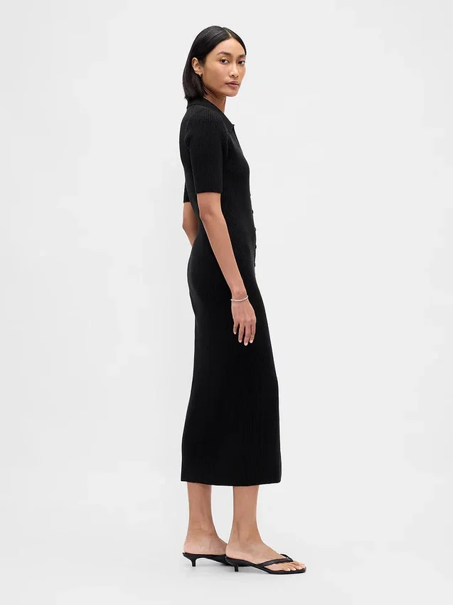 Cashsoft Rib Collared Midi Cardigan Dress