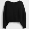 Cashsoft Stretch Lantern-Sleeve Crop Sweater
