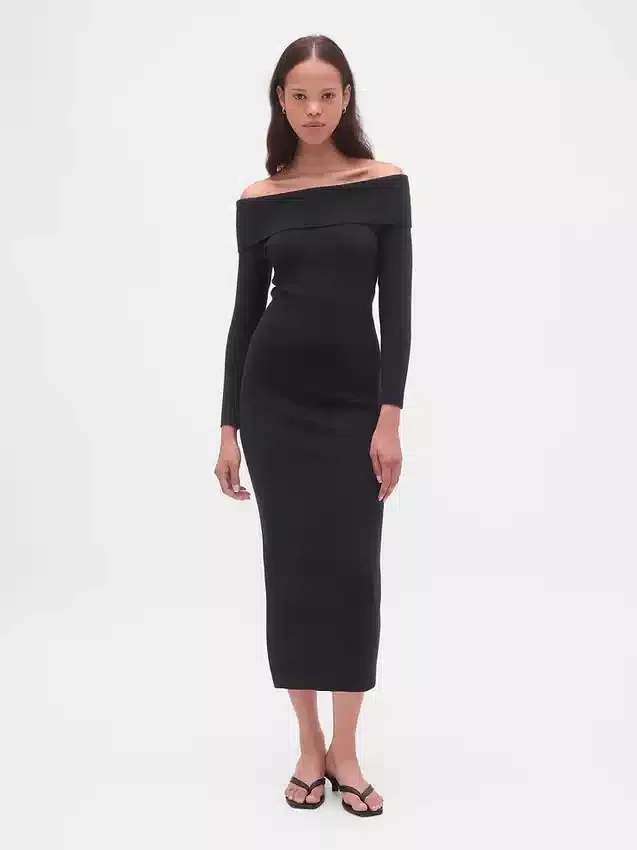 Cashsoft Stretch Off-Shoulder Midi Sweater Dress