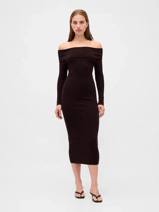 Cashsoft Stretch Off-Shoulder Midi Sweater Dress