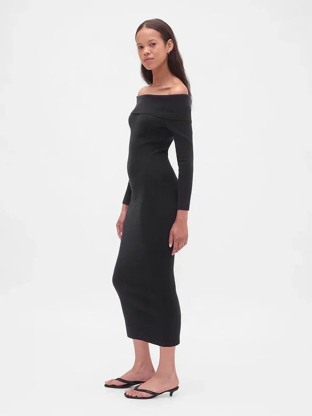 Cashsoft Stretch Off-Shoulder Midi Sweater Dress
