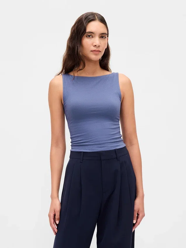 Closeknit Jersey Boatneck Crop Tank Top
