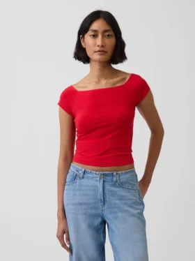Closeknit Jersey Off-Shoulder Crop T-Shirt