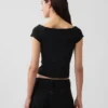 Closeknit Jersey Off-Shoulder Crop T-Shirt