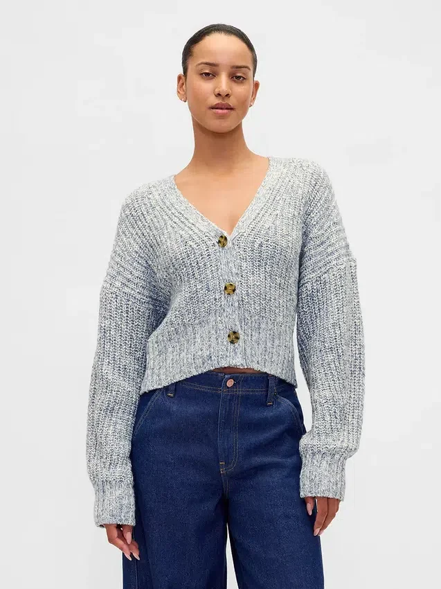 Cotton-Blend Crop Cardigan Sweater
