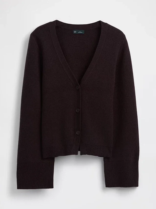Cotton-Blend Relaxed V-Neck Cardigan Sweater