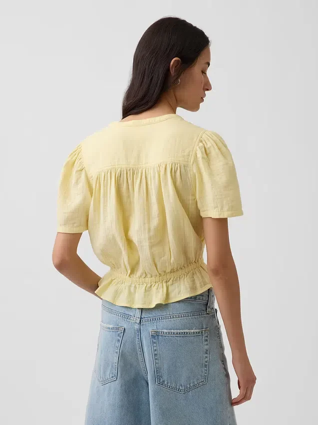 Cotton Gauze Crop Peplum Top