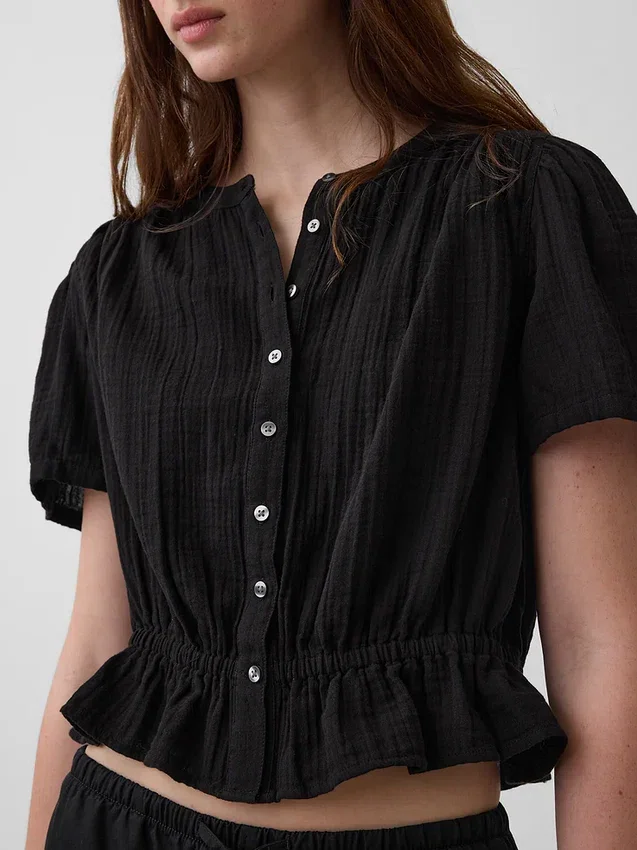 Cotton Gauze Crop Peplum Top